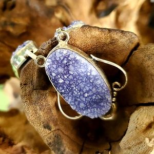 New Purple Druzy 925 Silver Necklace.